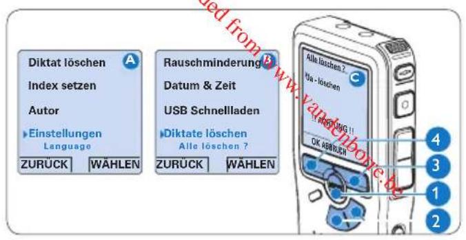 PHILIPS Voice Tracer DVT7110 - Löschen eines Abschnittes innerhalb eines Diktats - 3