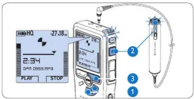 PHILIPS Voice Tracer DVT7110 - Come effettuare un'aggiunta ad una registrazione (inserimento) - 1