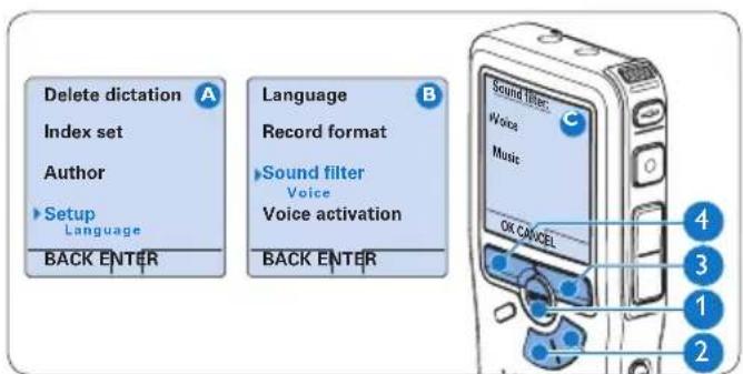 PHILIPS Voice Tracer DVT7110 - Set the sound filter4.2.6 - 1