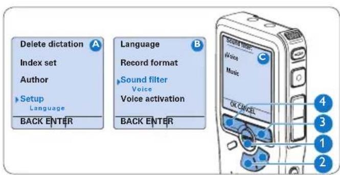 PHILIPS Voice Tracer DVT7110 - De geluidsfilter instellen - 1