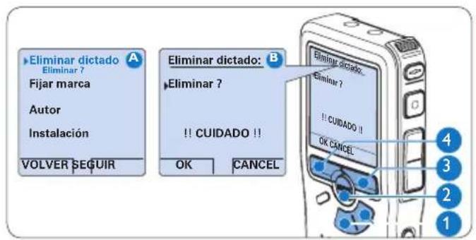 PHILIPS Voice Tracer DVT7110 - Eliminar un dictado4.4.1 - 2