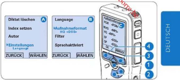 PHILIPS Voice Tracer DVT7110 - Andern des Aufnahmeformats - 1