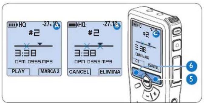 PHILIPS Voice Tracer DVT7110 - Eliminar una parte del dictado - 2