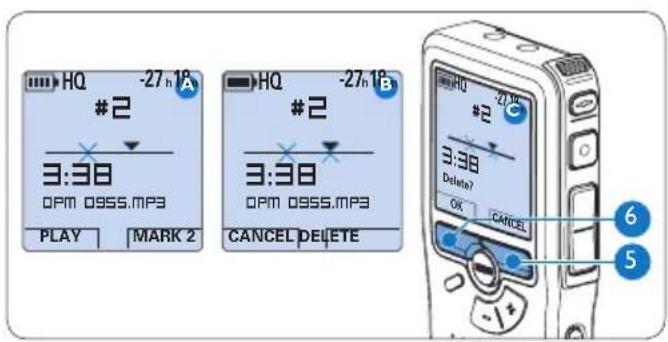 PHILIPS Voice Tracer DVT7110 - Cancellazione di una parte di 4.4.2 dettato - 2