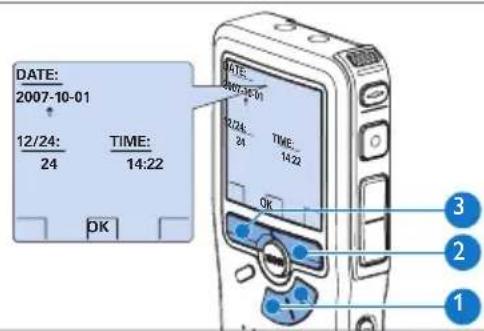 PHILIPS Voice Tracer DVT7110 - De datum en de hijd instellen3:7.2 - 1
