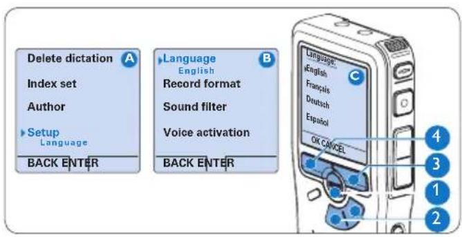 PHILIPS Voice Tracer DVT7110 - De taal instellen - 1