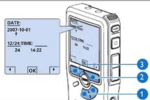 PHILIPS Voice Tracer DVT7110 - Einstellen von Datum und Uhrzeit3.7. - 1