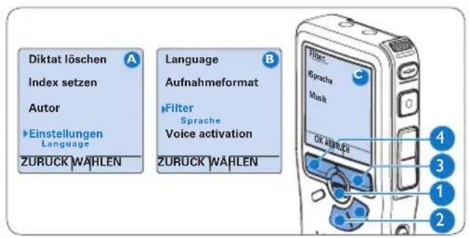 PHILIPS Voice Tracer DVT2810 - Mikrofonempfindlichkeit einstellen4.2.54.2.6 Klangfilter - 2