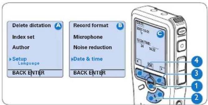 PHILIPS Voice Tracer DVT2810 - Setting date and time - 1
