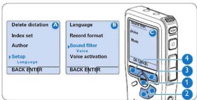 PHILIPS Voice Tracer DVT2810 - De geluidsfilter instellen - 1