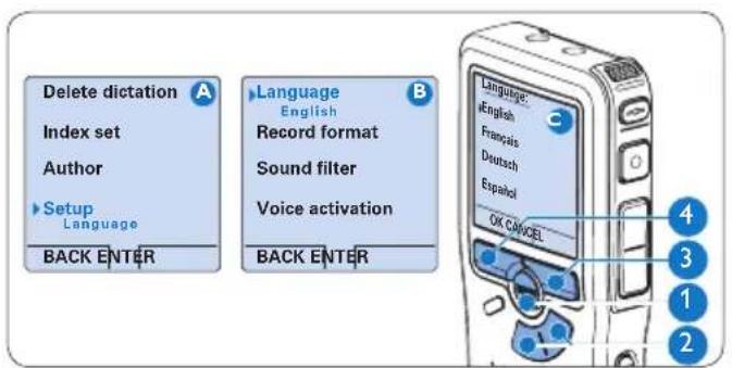 PHILIPS Voice Tracer DVT2810 - Impostazione della lingua5.5.1 - 1