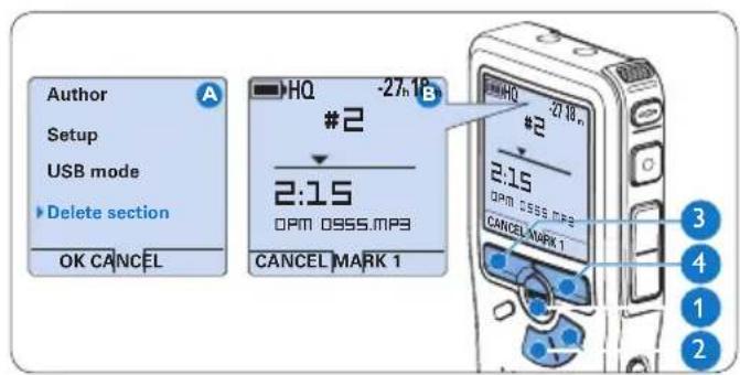PHILIPS Voice Tracer DVT2810 - Cancellazione di una parte di 4.4.2 dettato - 1
