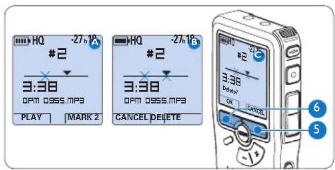 PHILIPS Voice Tracer DVT2810 - Cancellazione di una parte di 4.4.2 dettato - 2