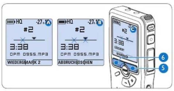 PHILIPS Voice Tracer DVT2810 - Löschen eines Abschnittes innerhalb eines Diktats - 2