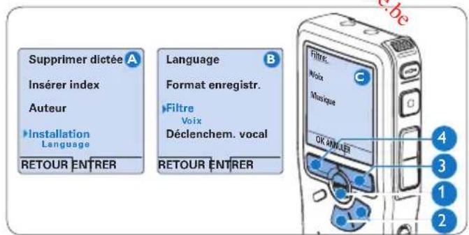 PHILIPS Voice Tracer DVT2810 - Activer le filtré4.2.6 - 1