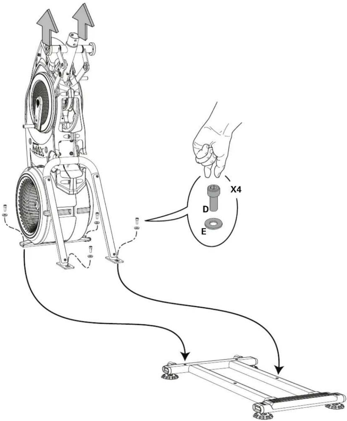 BOWFLEX Max Trainer M8 - Soulevez l'ensemble cadre de la plaque de livraison avec précaution et fixez-y l'ensemble stabilisateur - 2