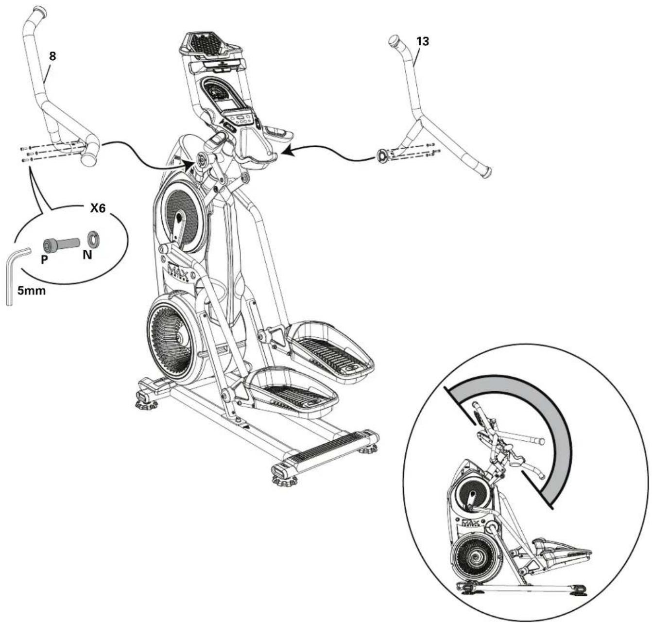 BOWFLEX Max Trainer M8 - Fixez le guidon supérieur à l'ensemble cadre - 2