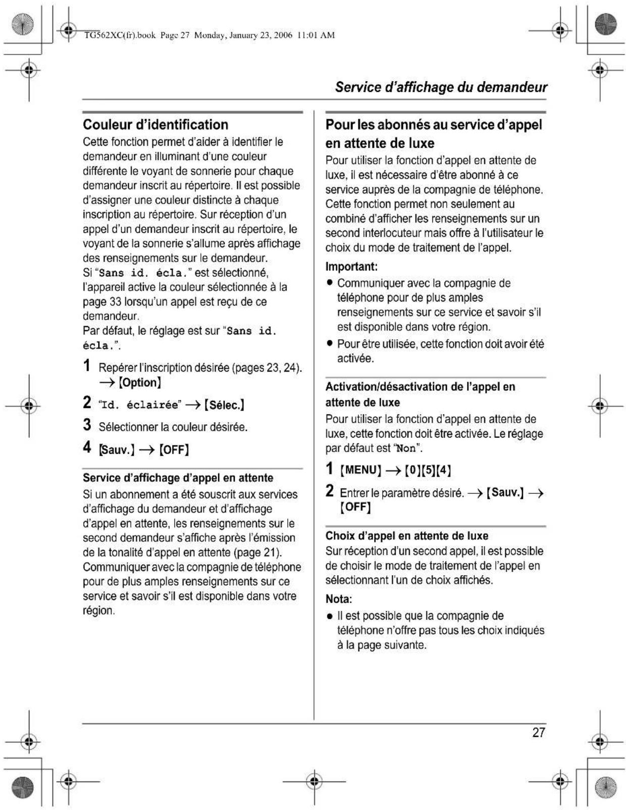 PANASONIC KXTG5622 - Identification par sonnerie - 1