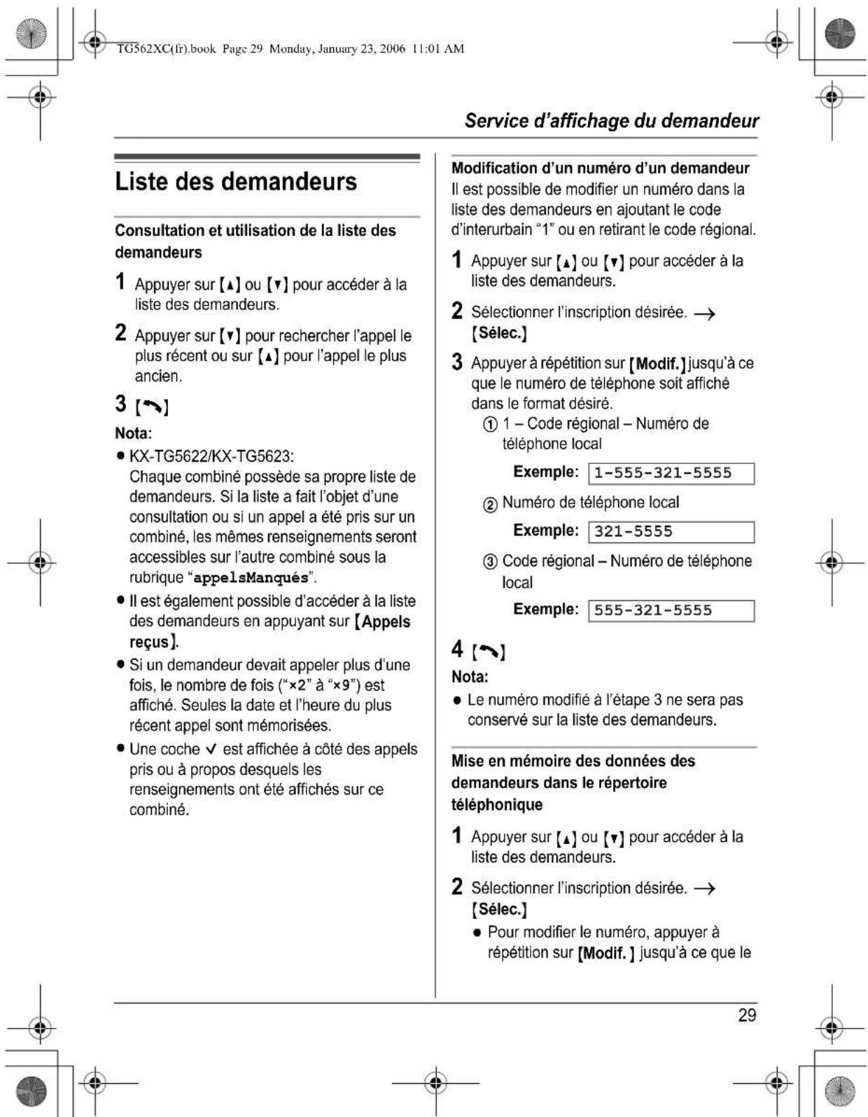 PANASONIC KXTG5622 - Utilisation du service d'appoint en attente de luxe - 1