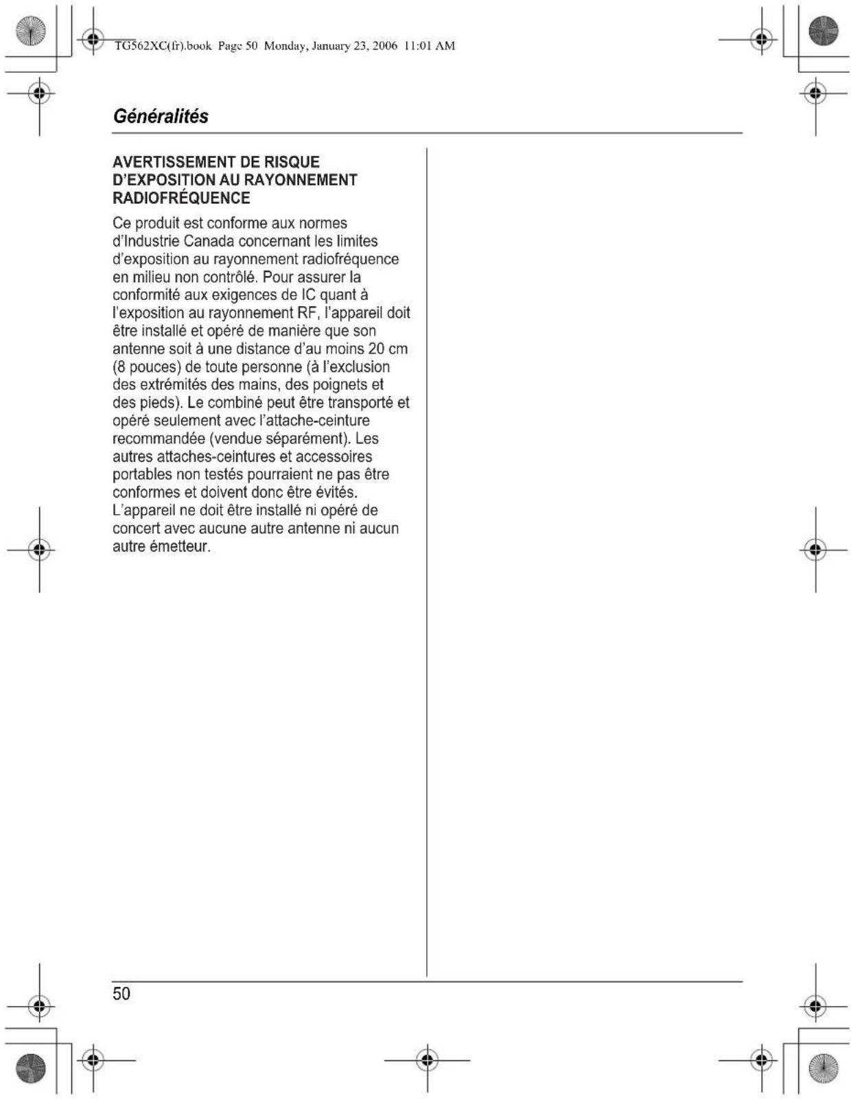 PANASONIC KXTG5622 - Avertissement: - 1