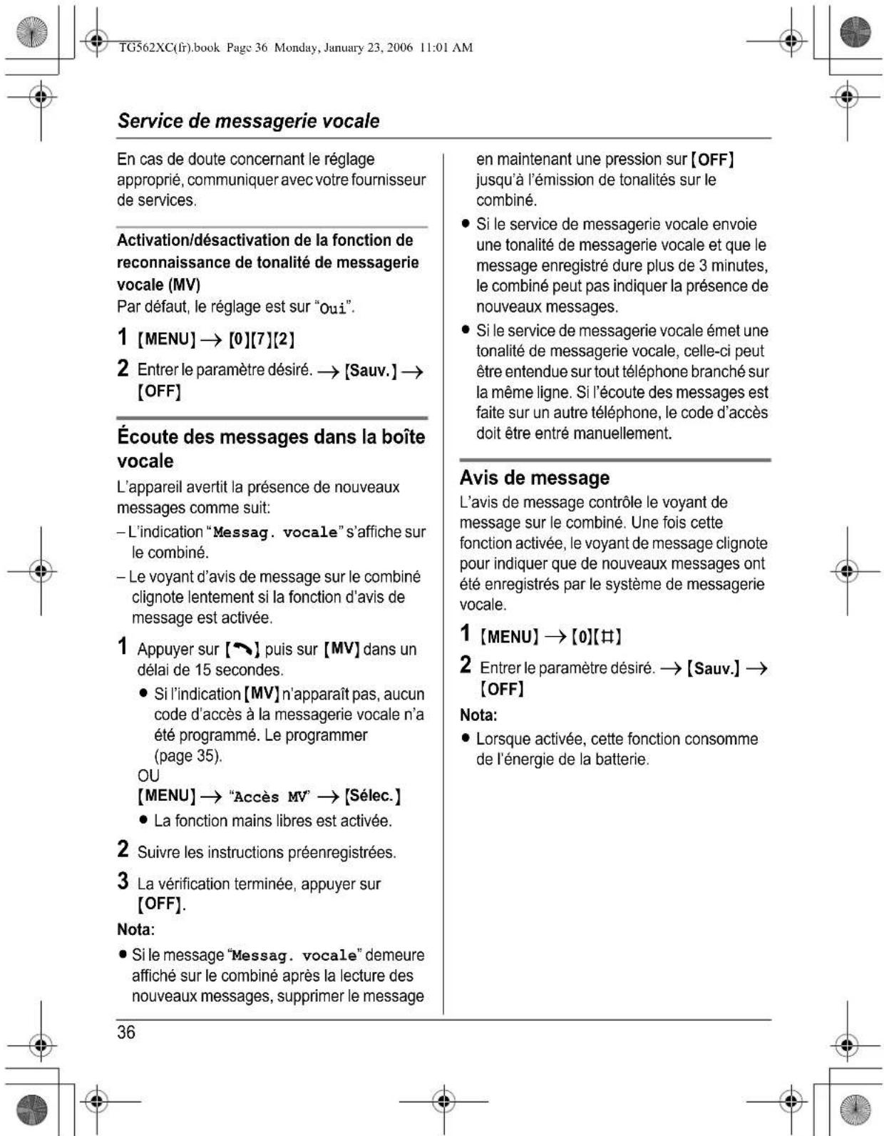 PANASONIC KXTG5622 - Support technique - 2