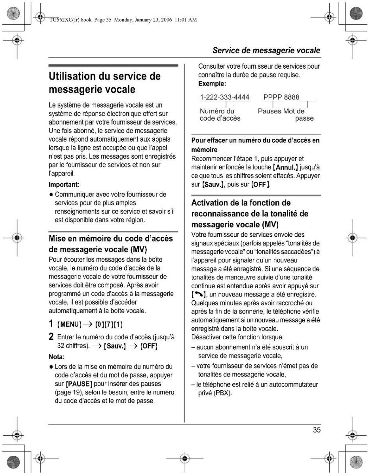PANASONIC KXTG5622 - Support technique - 1