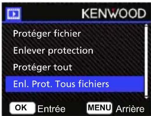 KENWOOD Protéger fichier Enlever protection Protéger tout Enl. Prot. Tous fichiers OK Entrée MENU Arrière