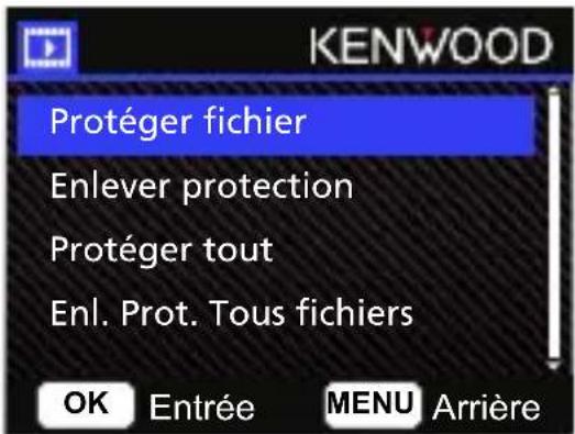 KENWOOD Protéger fichier Enlever protection Protéger tout Enl. Prot. Tous fichiers OK Entrée MENU Arrière