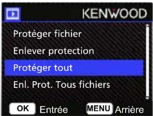 KENWOOD Protéger fichier Enlever protection Protéger tout Enl. Prot. Tous fichiers OK Entrée MENU Arrière