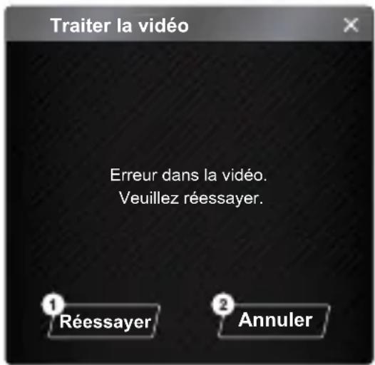 Traiter la vidéo Erreur dans la vidéo. Veuillez réessayer. ① Réessayer ② Annuler