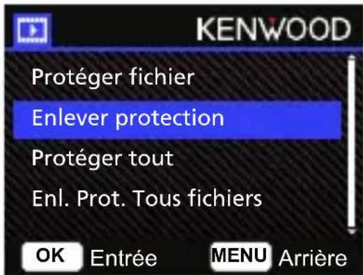 KENWOOD Protéger fichier Enlever protection Protéger tout Enl. Prot. Tous fichiers OK Entrée MENU Arrière