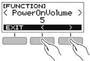 CASIO Casiotone LKS250 - Utilisez les boutons < et > pour sélectionner « poweronvolume - 1