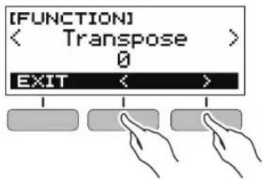 CASIO Casiotone CTS300 - Utilisez les boutons < et > pour sélectionner « transpose - 1