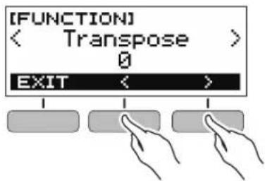 CASIO Casiotone CTS200 - Utilisez les boutons < et > pour selectionner « Transpose » - 1