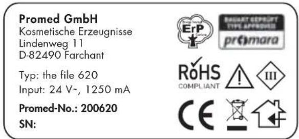 Promed 620 - Typenschilder | Type labels | Plaques signalétiques | Targhetta dati | Placa de características | Typeplaatjes | Таблички с обозначением типа | Tabliczki identyfikacyjne | Typrplåtar | Tyyppikilvet - 1