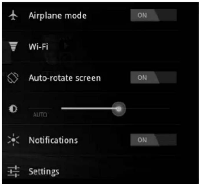 Airplane mode Wi-Fi Auto-rotate screen AUTO Notifications Settings