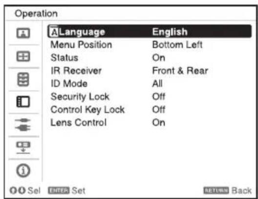 SONY VPLPWZ10 - Selecting the Menu Language - 2