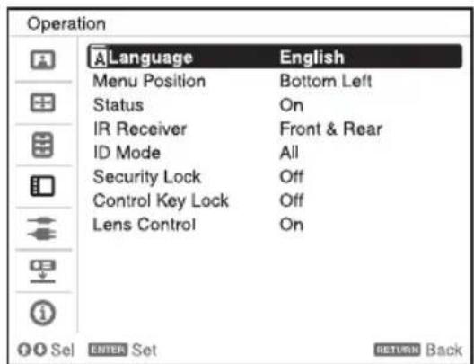SONY VPLPWZ10 - Selezione della lingua del menu - 2