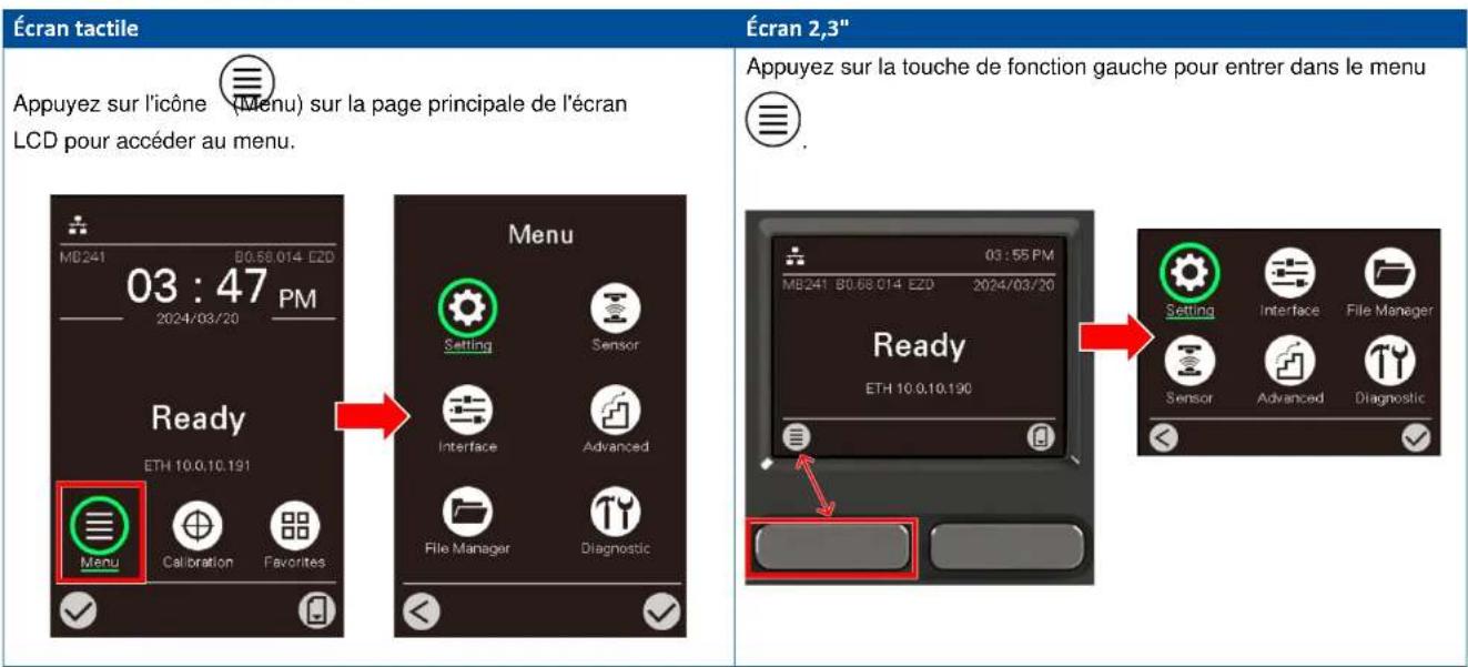 TSC MB240T - Entrer dans le menu - 1