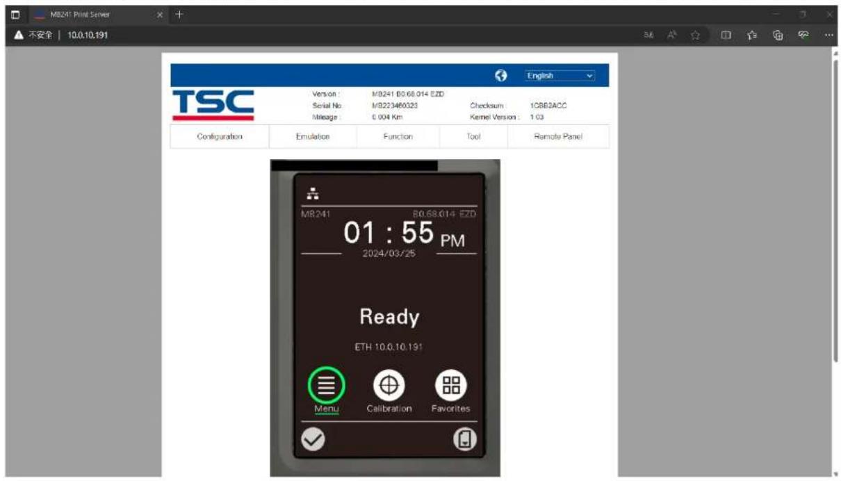 TSC MB240T - Ouverture de l'interface utilisateur Web - 2