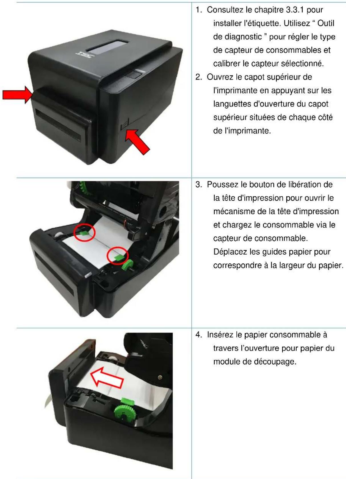 TSC TE200 - Charger le consommable en mode découpage (série te210/te310 uniquement, option revendeur) - 1