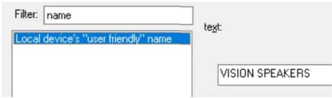 VISION AV1800 - TYPE "NAME" IN FILTER Adjust then select Set - 1
