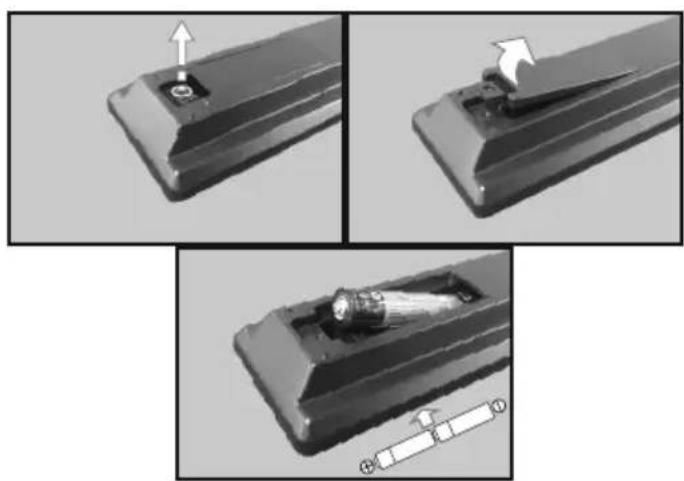 TOSHIBA TDP553 - Insertion des piles dans la télécommande - 1