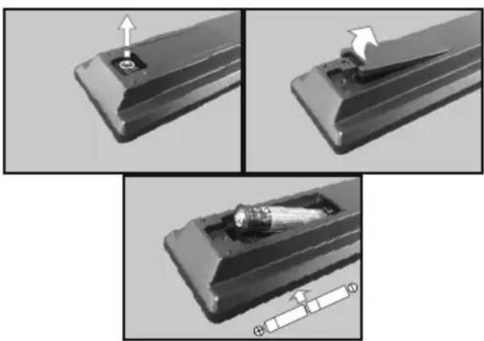 TOSHIBA TDP433 - Insertion des piles dans la télécommande - 1