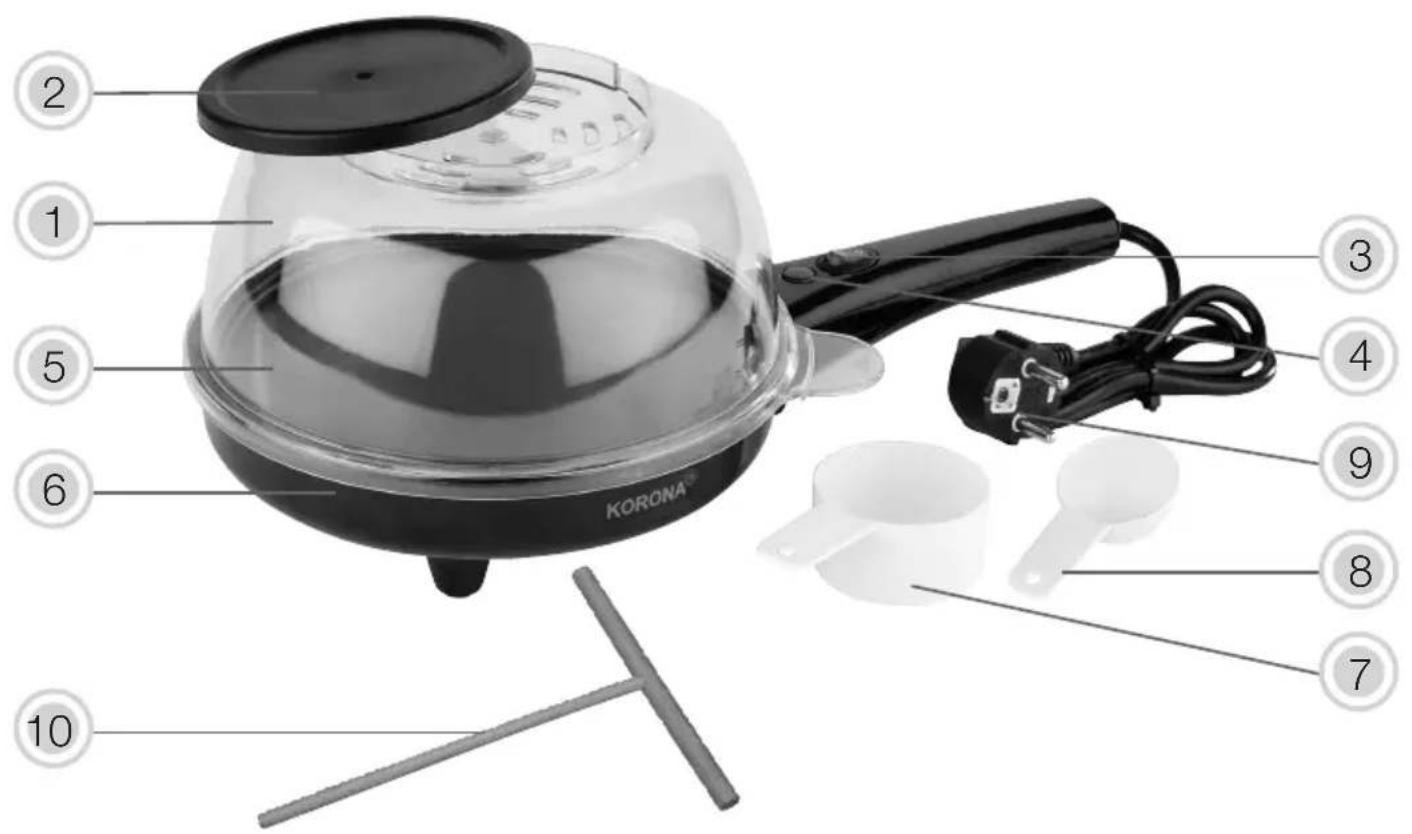 KORONA Popcorn & Crepes Maker 41050 - Waarschuwing! Om persoonlijke letsels/beschadiging van het apparaat, een elektrische schok, een brand en brandwonden te vermijden. - 1