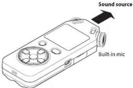 TASCAM DR05X - Point the built-in mic towards the sound to be recorded. - 1
