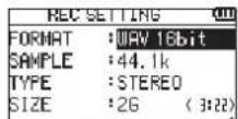 TASCAM DR05X - Use the + and - buttons to select the setting item, and press - 1