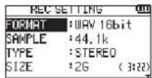 TASCAM DR05X - Use the + and - buttons to select the menu item, and press - 1