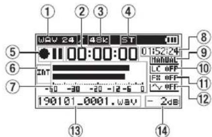 TASCAM DR40X - En enregistrement ou en armement d'enregistrement - 1