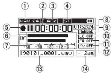 TASCAM DR40X - When recording or in recording standby - 1